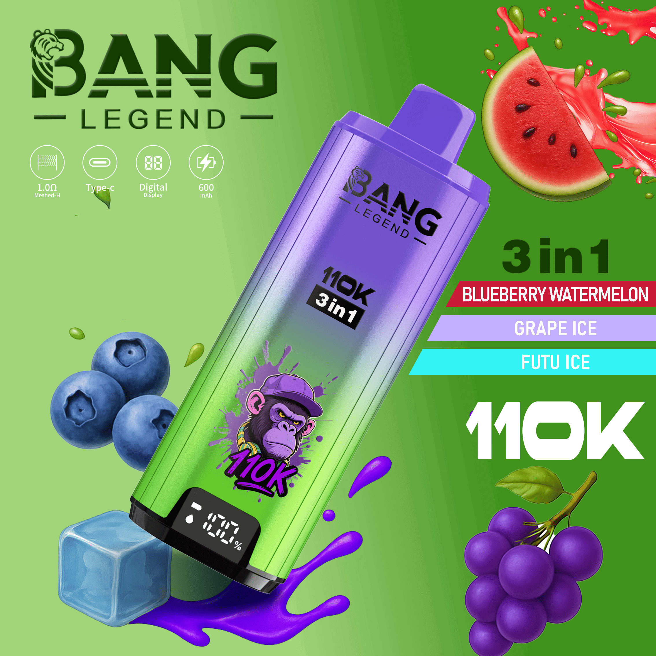 Bang Legend 110K Blueberry Watermelon & Grape Ice & Fuji Ice