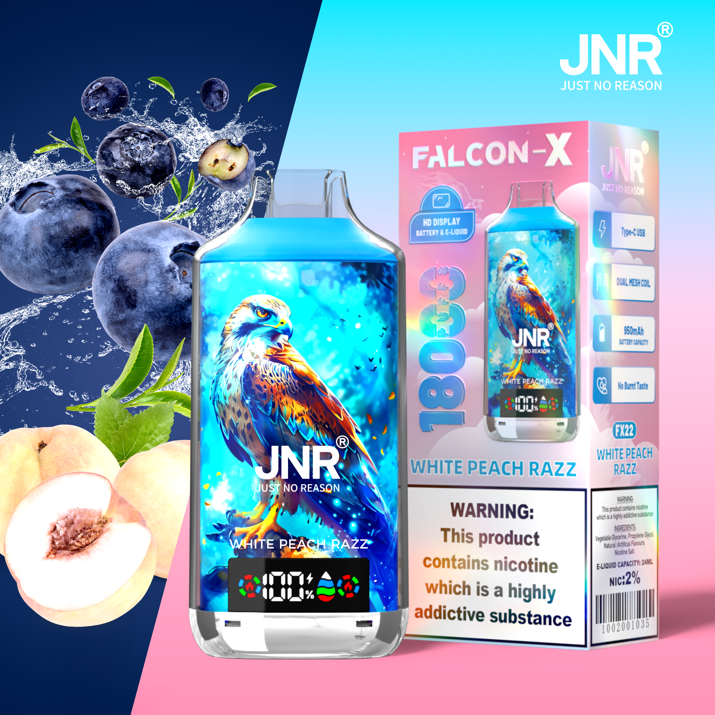 JNR Falcon-X 18000 White Peach Razz – Bild 2